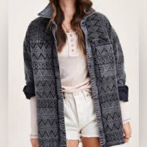 La Miel Shacket Washed Oversized Patterned Black Denim Jacket size S